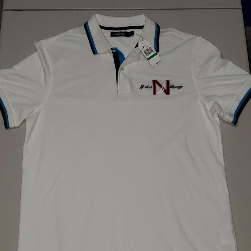 Nautica Mens White Polo Racing